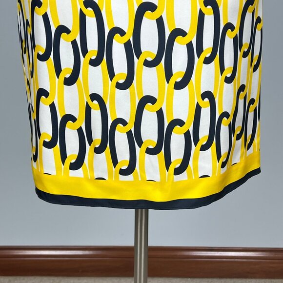Milly New York Womens Silk Chain Print Pencil Skirt Yellow Black White size 4 - Picture 3 of 10
